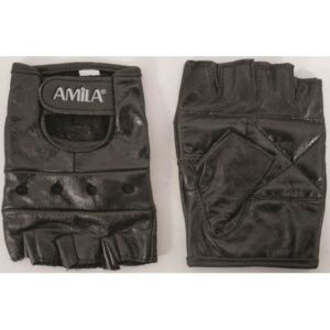 γάντια άρσης βαρών amila δερμάτινα μαύρα (l) -83202-